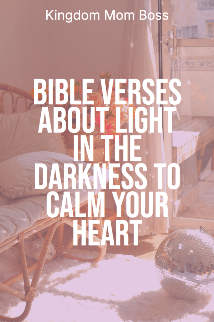 Cozy sunlit room with flowers and window seat featuring text about Bible verses about light in the darkness to calm your heart